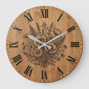Horloge murale bouquet de fleurs sauvages rustique