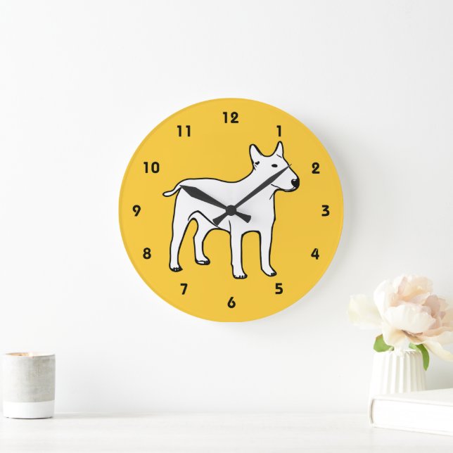 Horloge murale Bull Terrier - Moderne jaune et bla (Maison)