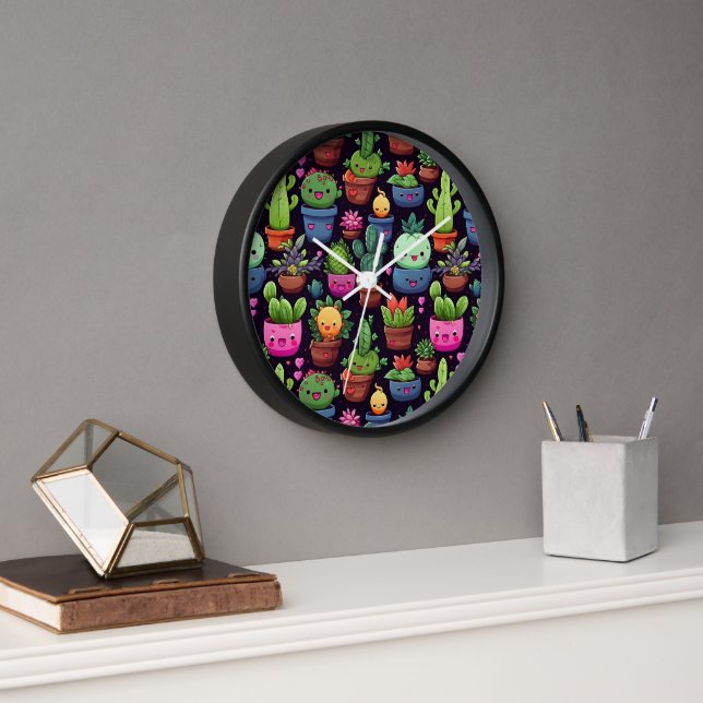 Horloge murale Cactus Kawaii (Bureau)