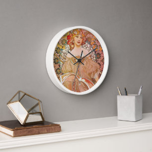 Horloge murale cadre en bois blanc Art Nouveau Rév
