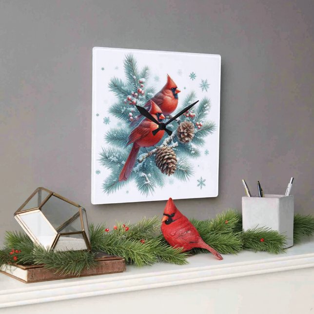 Horloge murale Cardinal Rouge et Pin (Add cozy ambiance to your space with red cardinal birds wall clock. )