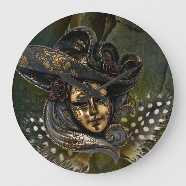 Horloge murale carnaval Masque vert damassé (Recto)