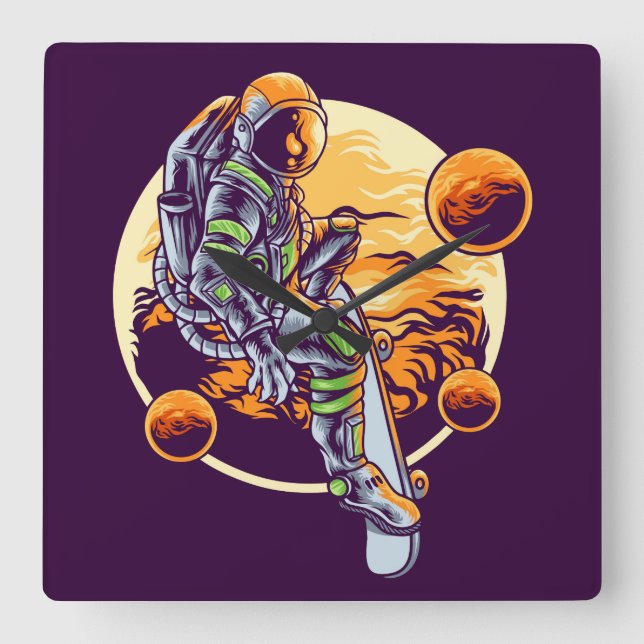 Horloge murale Carré astronaute (Recto)