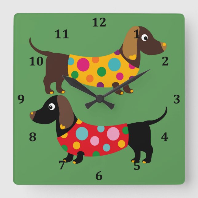 Horloge murale carré avec Dachshunds et numéros (Recto)
