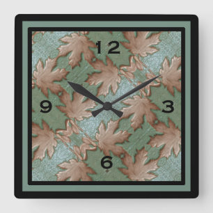 Horloge murale carré avec Feuilles d'érable