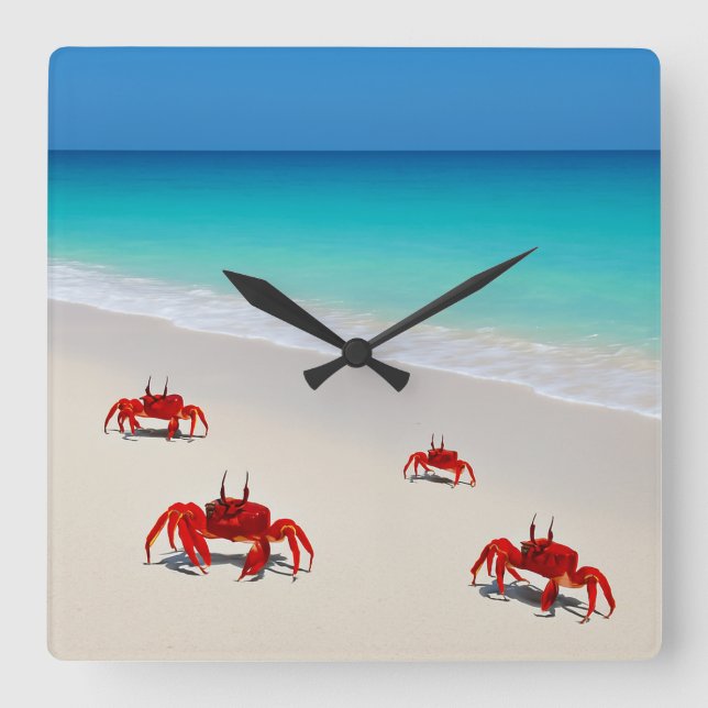 Horloge murale - Carré Beach Design 4 crabes (Recto)