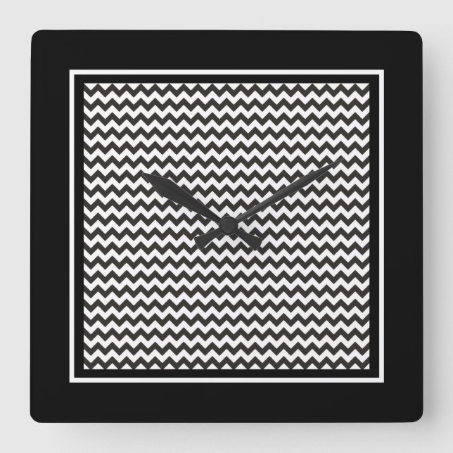 Horloge murale carré, Chevrons noir et blanc (Recto)