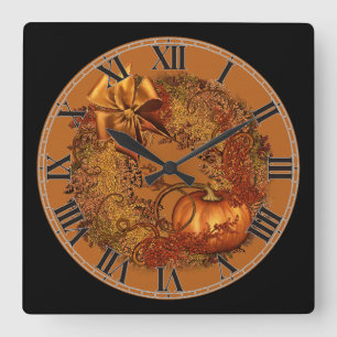 Horloge murale Carré Citrouille d'automne