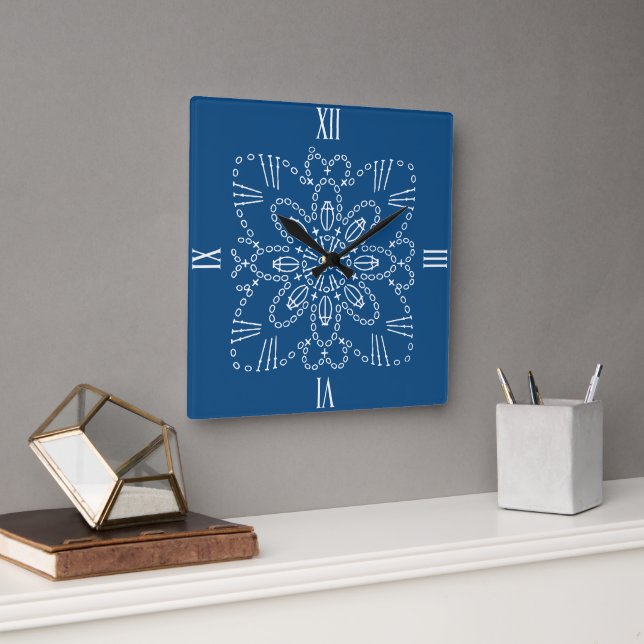 Horloge murale Carré classique en crochet bleu (Bureau)