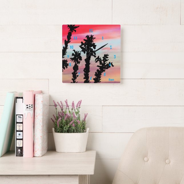Horloge murale carré : Coucher de soleil (Salle de lecture)