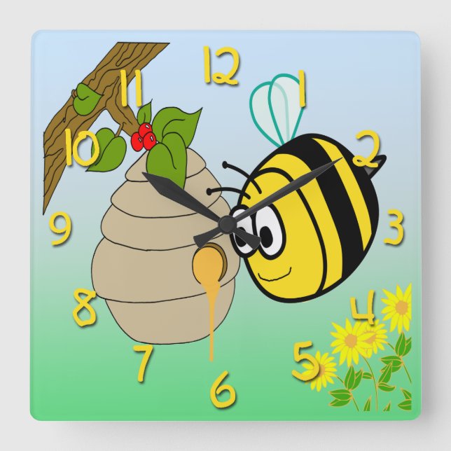 Horloge murale Carré de Busy Bee Cute Kid (Recto)