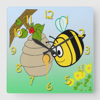 Horloge murale Carré de Busy Bee Cute Kid