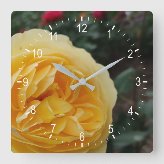Horloge murale carré de fleurs de rose jaune (Recto)