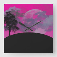Horloge murale Carré de la Lune de Crimson Abstrai