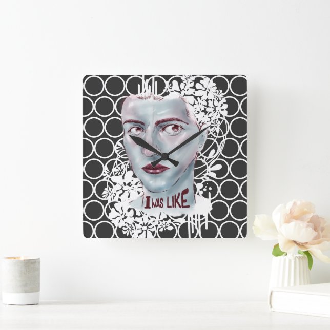 Horloge murale Carré J'étais comme cerclé (Maison)