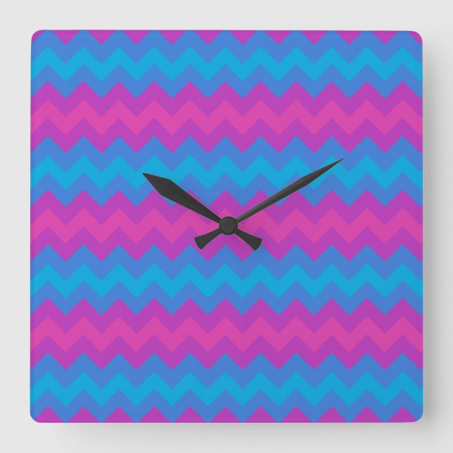Horloge murale carré : Magenta, Violet, Chevrons B (Recto)