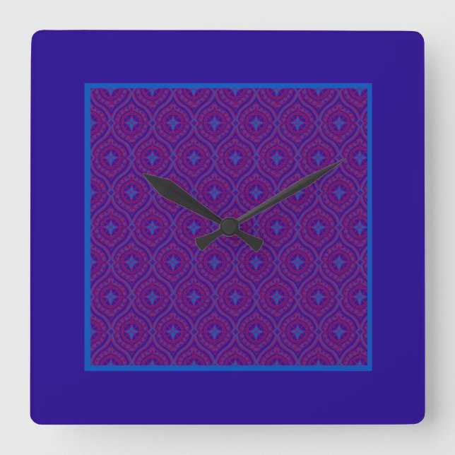 Horloge murale carré, Motif d'oignon violet et ble (Recto)