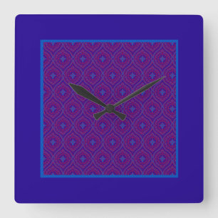 Horloge murale carré, Motif d'oignon violet et ble