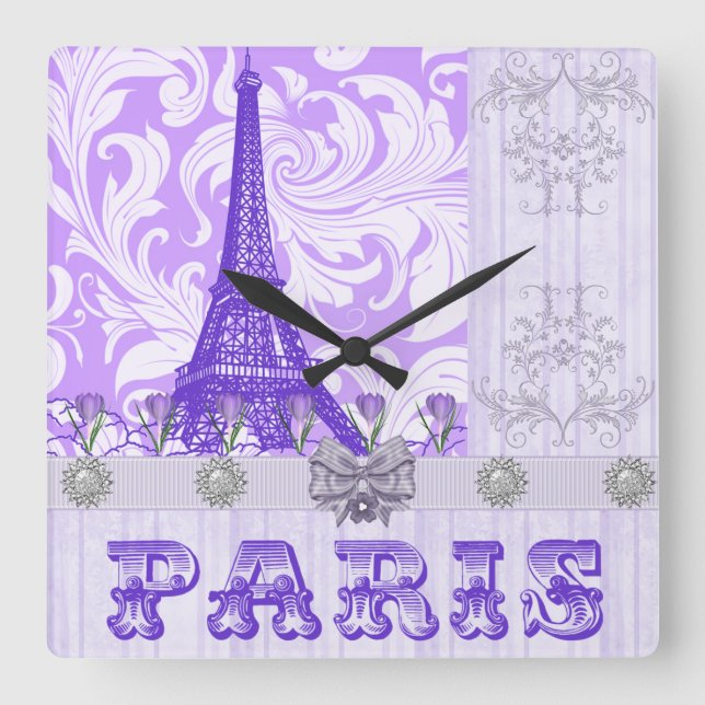 Horloge murale Carré Pastel Purple Paris (Recto)