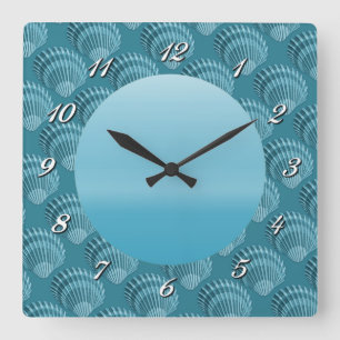 Horloge murale Carré turquoise du coquillage