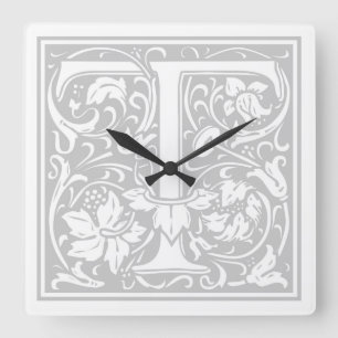 Horloge murale Carré William Morris Alphabet "T"