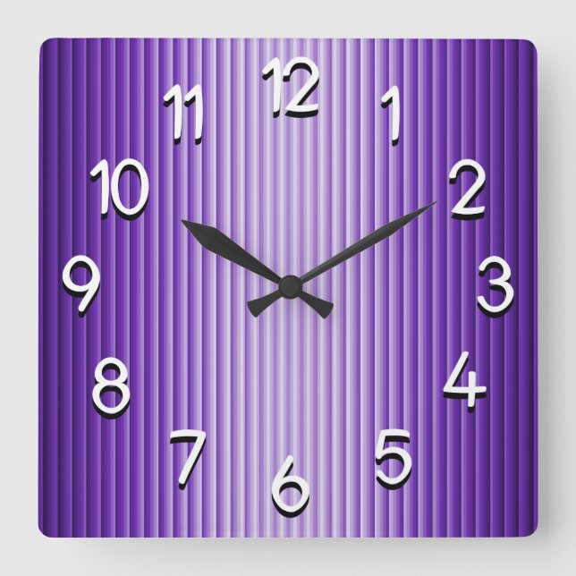 Horloge murale carrée à bandes lilas lumineuses (Recto)
