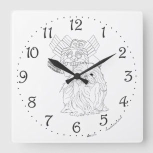 Horloge murale carrée Art chinois et chien Pékinoi