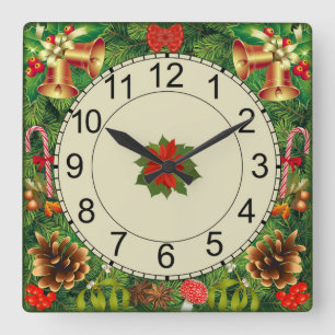 Horloge murale carrée avec le motif de Noël