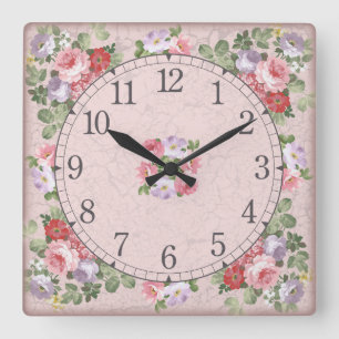 Horloge murale carrée - conception florale