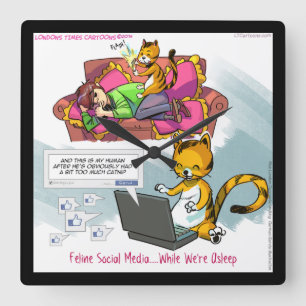 Horloge murale carrée de médias sociaux de chat dr