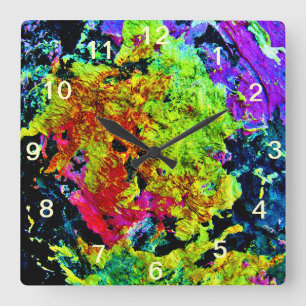 Horloge murale carrée de peinture abstraite coloré