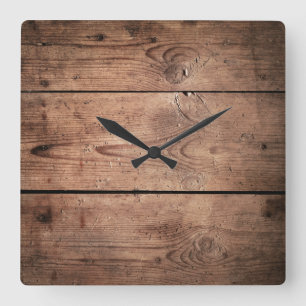Horloge murale carrée de planches en bois foncée