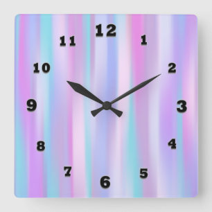 Horloge murale carrée de rayures en pastel