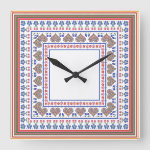 Horloge murale carrée de style art populaire