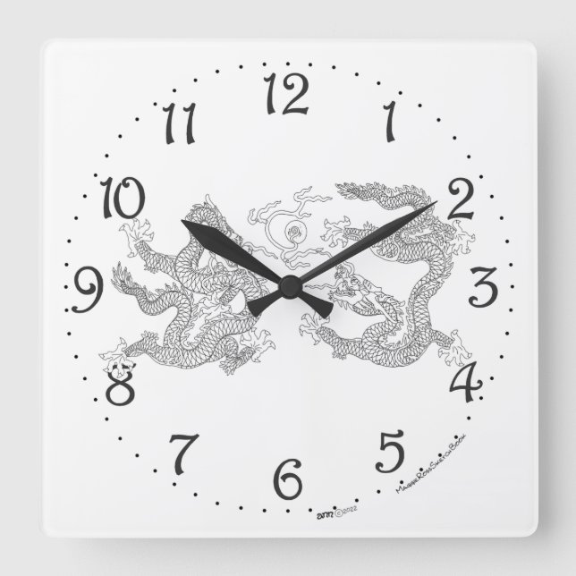 Horloge murale carrée Double Dragon chinois (Recto)