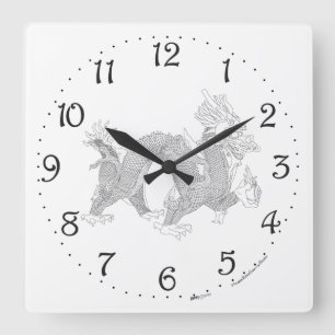 Horloge murale carrée Dragon Chinois
