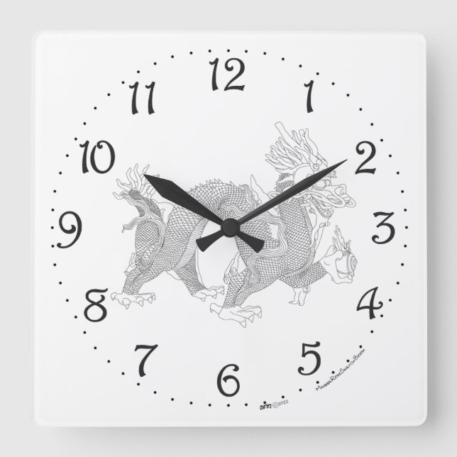 Horloge murale carrée Dragon Chinois (Recto)