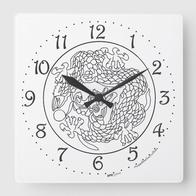 Horloge murale carrée Dragon Chinois (Recto)