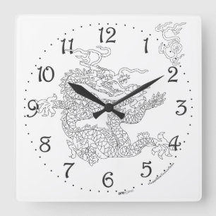Horloge murale carrée Dragon Chinois