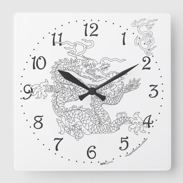 Horloge murale carrée Dragon Chinois (Recto)