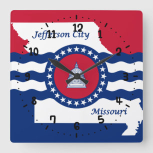 Horloge murale carrée du drapeau de Jefferson city