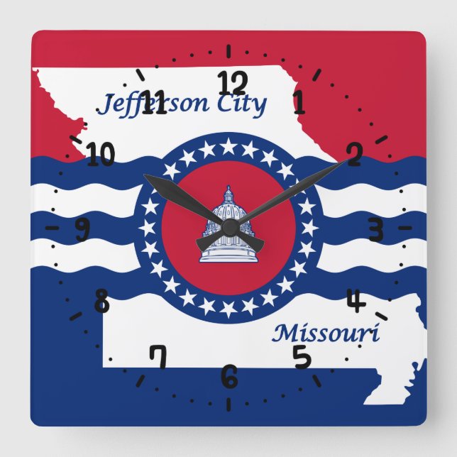 Horloge murale carrée du drapeau de Jefferson city (Recto)