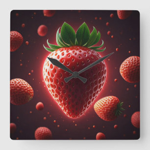Horloge murale carrée en acrylique à la fraise rad