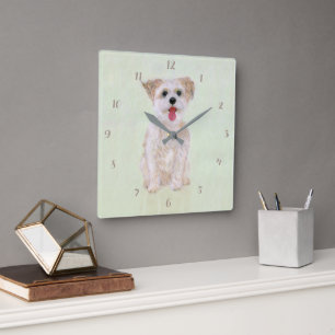 Horloge murale carrée en acrylique Morkie Dog avec