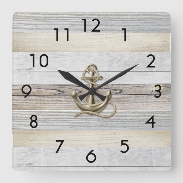 Horloge murale carrée en bois flotté rustique avec (Recto)