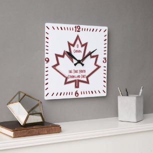 Horloge murale carrée feuille d'érable canadienne