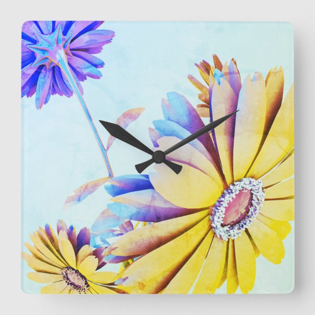 Horloge murale carrée florale (Recto)
