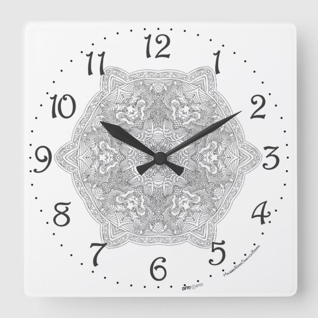 Horloge murale carrée Mandala du Dragon Chinois (Recto)