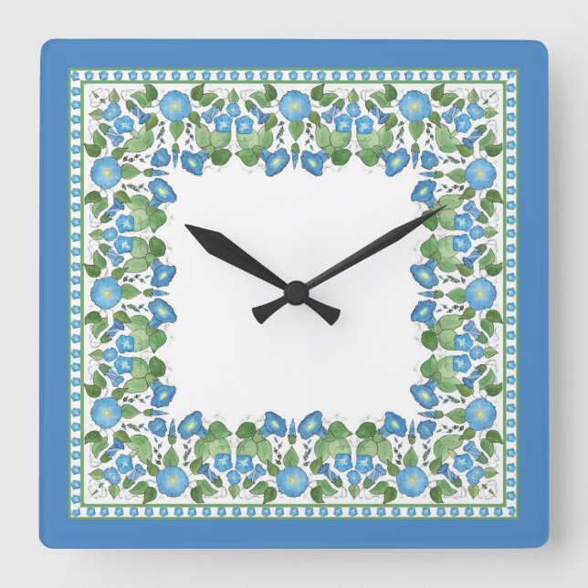 Horloge murale carrée Nostalgique Blue Morning Glo (Recto)