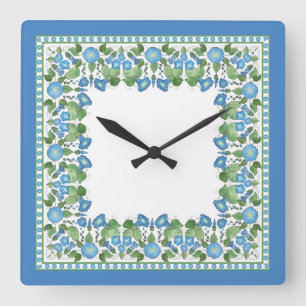 Horloge murale carrée Nostalgique Blue Morning Glo